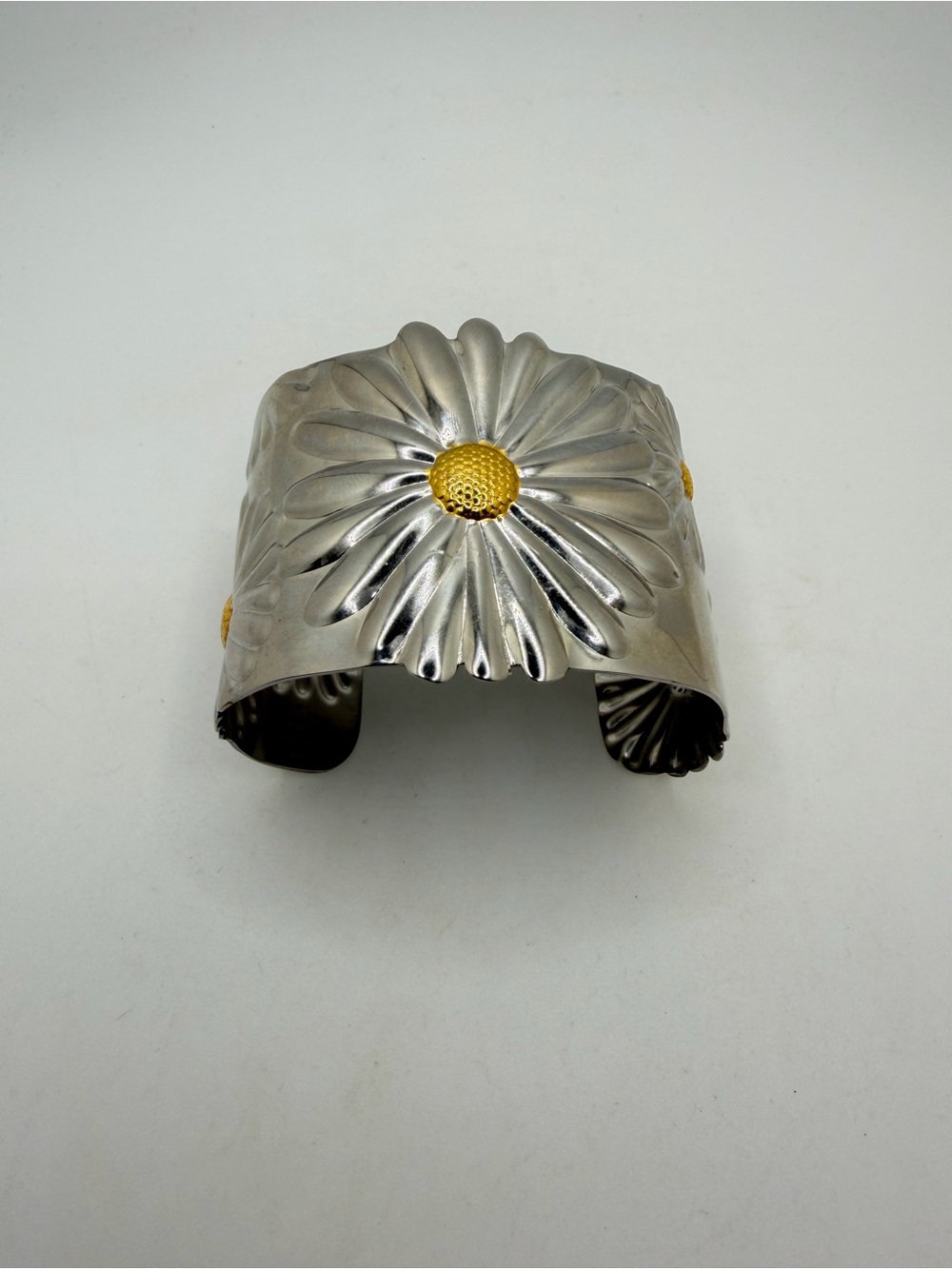 Fun Stainless Steel two-tone Daisy Cuff Bracelet!
